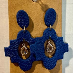 Calbot Blue Textured Earrings with Crystal Drop